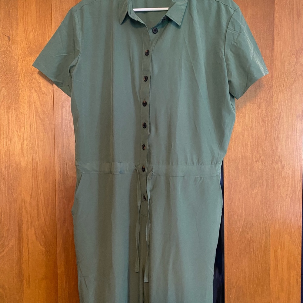 Green Button-Down Jumpsuit